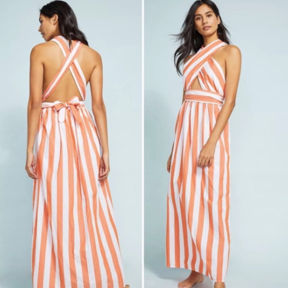 Mara Hoffman Orange and White Striped Maxi Dress